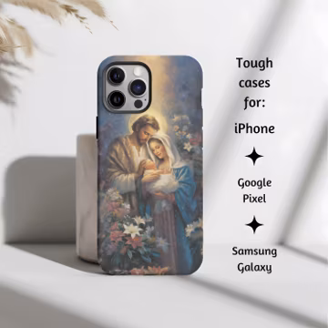 Holy Family Nativity Painting Catholic Phone Case, St Joseph Madonna & Child Christmas Tough Cover for iPhone, Google Pixel, Samsung Galaxy