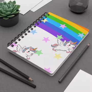 Rainbow Stars Flying Unicorn Spiral Bound Journal | Cute Kawaii Notebook