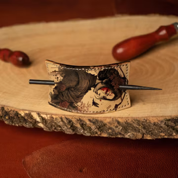 Handmade Leather Hair Stick Barrette: Samurai Woman Design