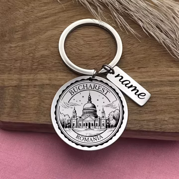 Personalized Bucharest Stainless Steel Keychain: Romania Souvenir Gift