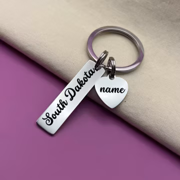 Personalized South Dakota Stainless Steel Keychain with Custom Heart Charm
