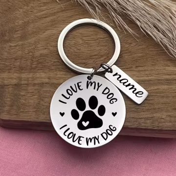 Custom I Love My Dog Stainless Steel Keychain: Personalized Dog Lover Gift
