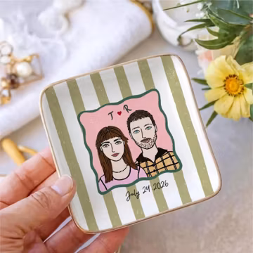 Custom Engagement Ring Dish, Personalized Proposal Portrait Ring Dish, Engaged Jewelry Tray, Trinket Tray for Couples, Engagement Gift