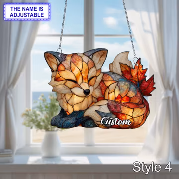 Fox Acrylic Window Hanging – Handmade Autumn Forest Suncatcher, Woodland Animal Decor, Gift for Nature Lovers, Glass Art Panel
