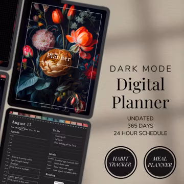 Dark Mode Digital Planner for GoodNotes | Undated Dark Digital Planner with Tabs | Dark Mode Planner Notebook GoodNotes Notability PDF