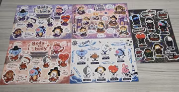 Holographic Vinyl Sticker Sheet – BT21 Arirang Songs Inspired Fan Art A5 Waterproof Stickers for Journals, Crafts & Personalization