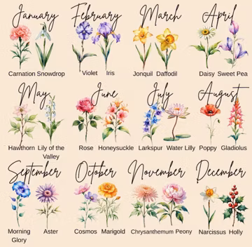 ENTIRE Birth Month Flowers BUNDLE PNG Hand Painted Watercolor Clipart Floral Birthday Gift Design Printable Art Template Digital Download