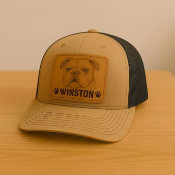 Custom Portrait Sketch Engraved Hat, Personalized Dog Photo Trucker Hat, Leather Patch Trucker Hat, Dog Dad Hat with Photo, Fathers Day Gift