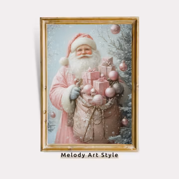 Pink Santa Wall Art, Christmas Gifts Oil Painting Festive Holiday Printable Art Winter Print Santa Claus Digital Download P126