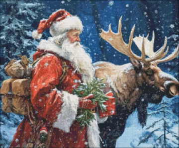 Santa and Moose Christmas Cross Stitch Pattern (PDF)