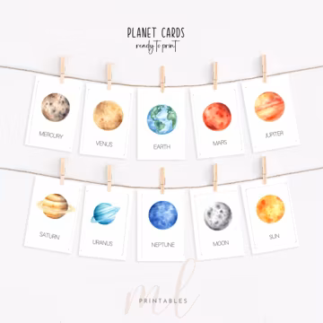Watercolor Planet Flashcards: Solar System Montessori Printables (Digital Download)