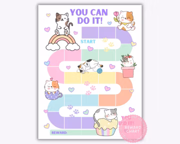Cat Reward Chart Printable Kids Reward Chart, Instant Download Behavior Chart Girls Sticker Chart, Kitty Cat Potty Training Chart