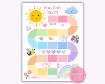 Sun Rainbow Potty Training Chart for Girls, Printable Reward Chart, Pastel Chore & Potty Tracker, Digital Download, Preschool Routine