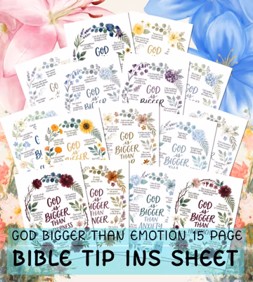 Bible Tip ins God is Bigger Than Emotions Bundle PDF - Christian Journal Printable, Entire Bible Book Summary, One Year Bible Cheat