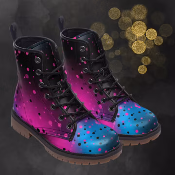 Dotted Pink Blue Ombre Combat Boots, Unisex Casual Confetti Painted Shoes, Colored Faux Leather Festival Footwear, Spring Summer Fall Winter