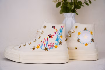 Custom Embroidered Converse Chuck Taylor: Ocean Flowers, Clownfish