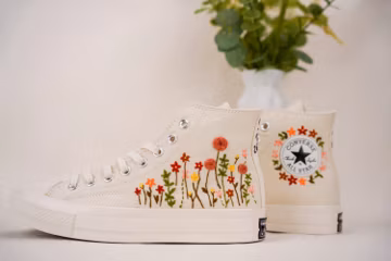 Custom Converse Chuck Taylor Embroidered,Custom Embroidered Wedding Sneakers,Bridal Flowers Embroidered Shoes,Personalized Bride Sneakers