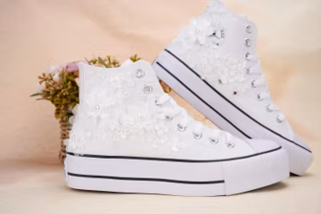 Wedding Converse High Top, Custom Converse shoes, Lace High Top Converse For Bride, Bridal Sneakers, Converse Wedding Shoes,Bridal Converse