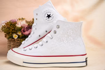 Custom Embroidered Wedding Sneakers, Bridal Flowers Embroidered Shoes,Wedding Flowers Embroidered Sneakers, Personalized Bridal Sneaker