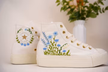 Embroidered Converse Platform Sneakers: Blue Floral Converse Shoes
