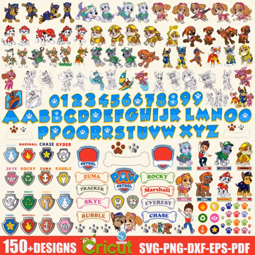 750+ Paw Patrol SVG PNG DXF Bundle, Kids Birthday Designs, Cricut Files, Sublimation Clipart, Paw Patrol Font, Printable Vector Pack