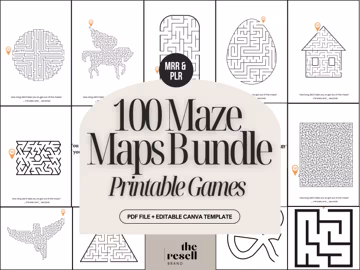 100 Maze Maps Bundle | Canva Editable + pdf | Printable Puzzle Games Pages for Kids & Adults | PLR + MRR License for Resell | Kindle KDP