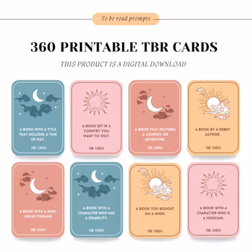Printable TBR Cards: 360 Reading Prompts, Cozy Pastel Game (PDF)