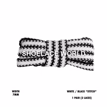 White / Black "Stitch" Flat Premium Shoelaces 7mm Limited Edition Printed Laces Ships Out From The USA Next Day
