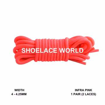 Infra Pink Thin Round Shoelaces 4mm - 4.25mm Classic Colorful Laces Ships Out From The USA Next Day