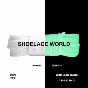 White Glow In Dark Flat Shoelaces 5/16 Inch 8mm Luminous Laces Ships Out From The USA Next Day