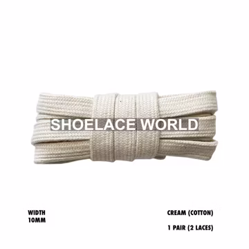 Cream Wide Cotton Flat Shoelaces 10mm Laces Ships Out From The USA Next Day