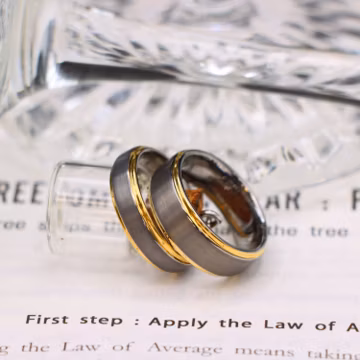 Men's And Women's Tungsten Wedding Band, Engagement Rings, Brushed Silver Tone & Gold Step Edges Rings, FREE ENGRAVING Men's Engagement Ring