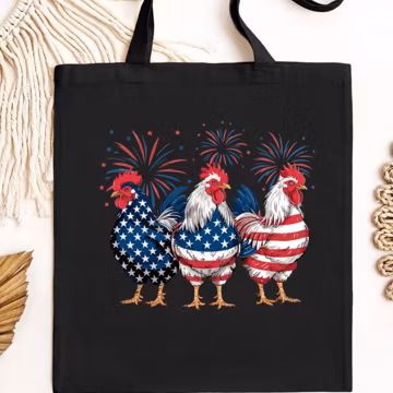 4th of July Tote Bag Patriotic USA Chicken Tote Bag Chicken America Flag Tote Bag USA Flag Tote Independence Day Gift American Gift Bag