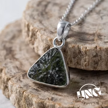 Green Raw Moldavite Pendant, Handmade 925 Sterling Silver Gemstone Jewelry