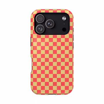 Red Pink and Yellow Checkerboard Phone Case | Magnetic Impact-Resistant Case | iPhone Samsung Galaxy