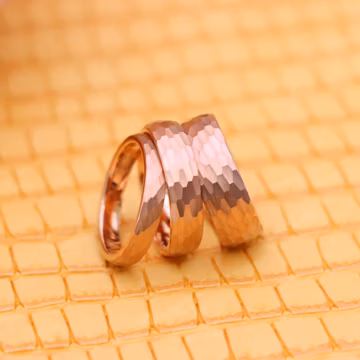 Hammered Rose Gold Engagement Ring For Men's Wedding Band, Promise Rose Gold Ring, Rose Gold Hammer Hexagon Tungsten Wedding Band 6mm Ring,