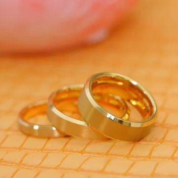 Couples Ring, Gold Wedding Ring, His and Hers Tungsten Wedding Band, 8mm 6mm 4mm, Brushed Shiny Edge Tungsten Ring, Custom Engraved Ring,