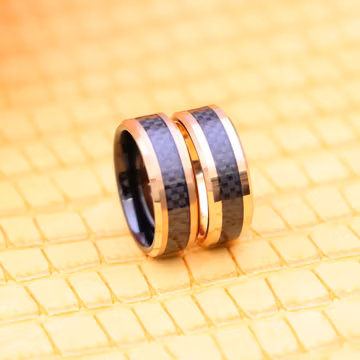 Men's Rose Gold with Carbon Fiber Wedding Band, Men's Black Carbon Fiber Tungsten Ring Rose Gold Edges Wedding Band Ring in 8mm width,