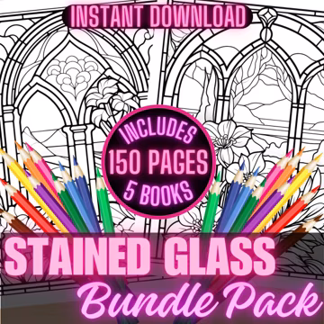 Stained Glass Coloring Book Bundle, Butterfly Coloring Pages, Flower Coloring Sheets, Printable Coloring Book, Landscapes Coloring Sheets