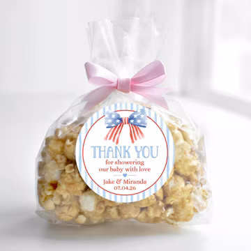 4th of July Baby Shower Thank You Tag, Red White and Due Favor Sticker, Patriotic Baby Shower Decoration, American Bow Summer Baby