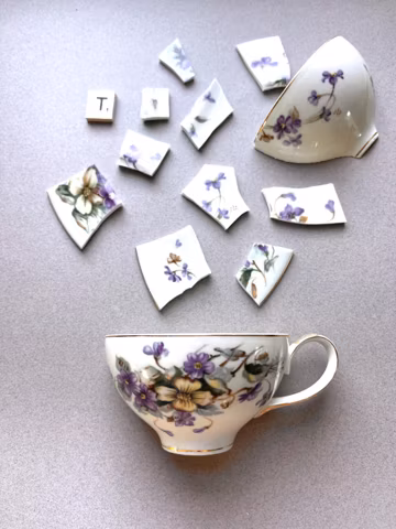 Violets China Half Tea Cup - Rare Vintage Adele - Mosaic Art Supply