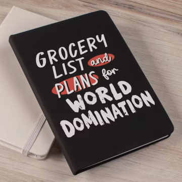 Grocery List and Plans for World Domination Notebook, Cute Journal, To Do List Notebook, Office Notebook, Desk Journal For Goal Setting