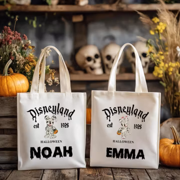 Custom Disney Halloween Tote Bag, Mickey Minnie Halloween Tote Bag, Halloween Disney Tote Bag, Personalized Mickey Minnie Tote Bag