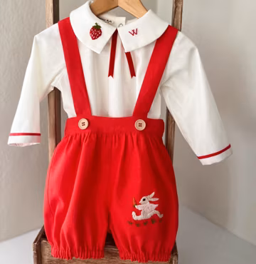 Custom Linen First Birthday Outfit Boy: Embroidered Bunny Romper