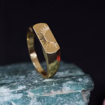 Sun Engraved Signet Ring | Gold Brass Minimal Ring | Handmade Statement Ring | Unisex Jewelry by JanviJewelry