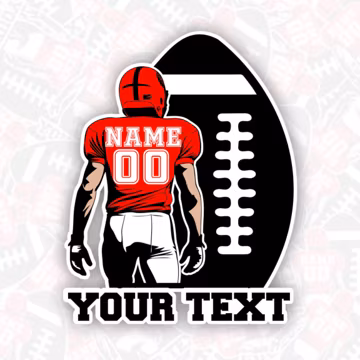 Personalized Football Player Silhouette Vinyl Decal, Custom Number & Text | Custom Colors