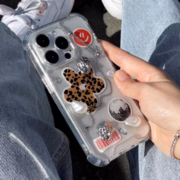 Resin designer iphone case, aesthetic iphone case for iPhone 17 16 15 14 13 12 11 pro max plus mini case Leopard Flower with shells, pebbles