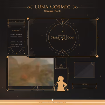 Luna Cosmic Stream Pack | Black Gold Twitch Overlay