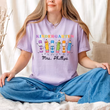Personalized Teacher Shirt, Custom Name and Grade Level Tee, Easy Back to School Outfit for Kindergarten and Elementary Teachers