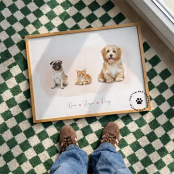 Watercolor 3 Pet Portrait From Photo, Custom Dog and Cat Portrait, Personalized Three Pets Artwork, Pet Family Wall Decor Print for Any Home